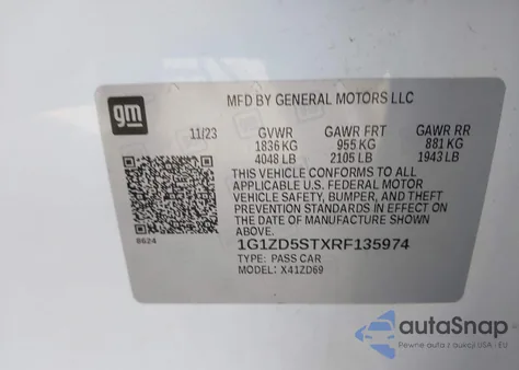 2024 Chevrolet Malibu Fwd 1Lt z USA, uszkodzony, nr VIN 1G1ZD5STXRF135974